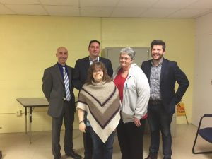 John (CEO), Representative Cabello, Tina (person served), Sheryl (Team Leader) and Tom (Network Director) at a town hall style meeting with Representative Cabello.