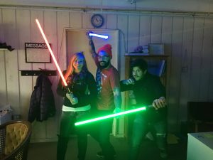 Mighty Jedi Network Directors Randi, Ryan, and Tom show off their mad light saber skills! Are you sure you want to call off a shift?